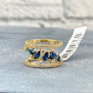 2 for $30 🌸 Boutique Double Sapphire Blue Rhinestone Fashion Ring RSC 6